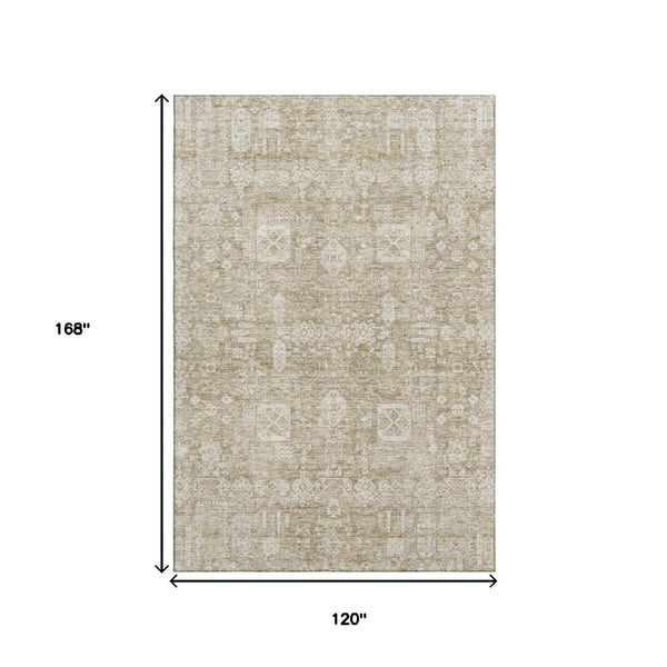 HomeRoots 10' Beige & Ivory Floral Washable Area Rug - UV Protection, Stain Resistant, Perfect for Family Spaces! 653356