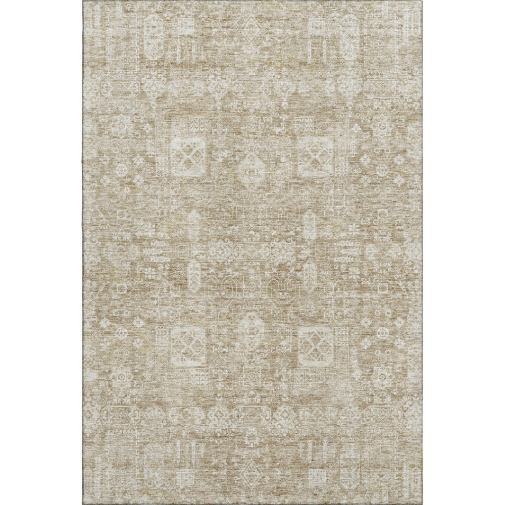HomeRoots 10' Beige & Ivory Floral Washable Area Rug - UV Protection, Stain Resistant, Perfect for Family Spaces! 653356