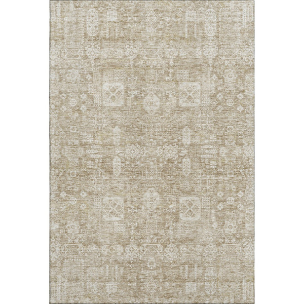 HomeRoots 10' Beige & Ivory Floral Washable Area Rug - UV Protection, Stain Resistant, Perfect for Family Spaces! 653356