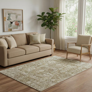 HomeRoots 5' X 8' Floral Area Rug in Brown & Ivory – Stain Resistant, Machine Washable with UV Protection! 653358