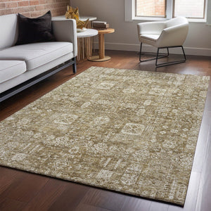 HomeRoots 5' X 8' Floral Area Rug in Brown & Ivory – Stain Resistant, Machine Washable with UV Protection! 653358