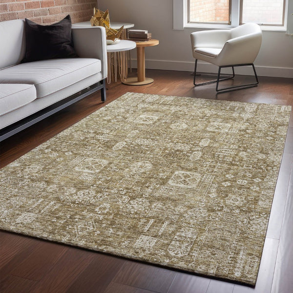 HomeRoots 5' X 8' Floral Area Rug in Brown & Ivory – Stain Resistant, Machine Washable with UV Protection! 653358