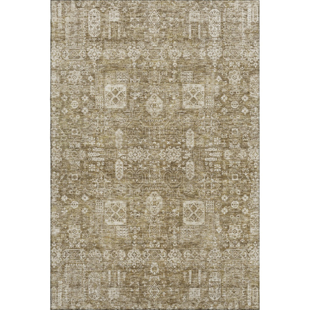 HomeRoots 5' X 8' Floral Area Rug in Brown & Ivory – Stain Resistant, Machine Washable with UV Protection! 653358