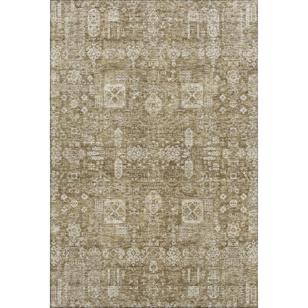 HomeRoots 5' X 8' Floral Area Rug in Brown & Ivory – Stain Resistant, Machine Washable with UV Protection! 653358
