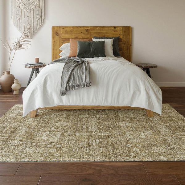 HomeRoots 5' X 8' Floral Area Rug in Brown & Ivory – Stain Resistant, Machine Washable with UV Protection! 653358