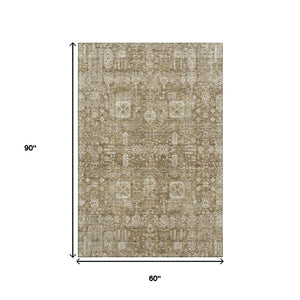 HomeRoots 5' X 8' Floral Area Rug in Brown & Ivory – Stain Resistant, Machine Washable with UV Protection! 653358