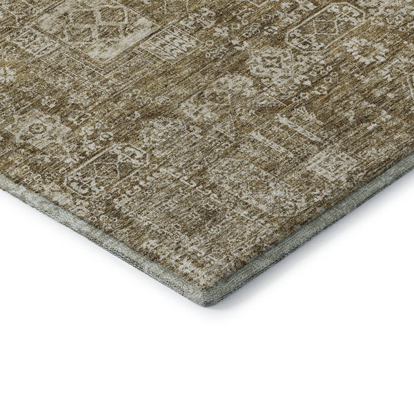 HomeRoots 8' Brown And Ivory Floral Round Rug - Washable, UV Protected, Stain-Resistant, Durable Design 653359