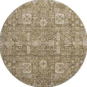 HomeRoots 8' Brown And Ivory Floral Round Rug - Washable, UV Protected, Stain-Resistant, Durable Design 653359