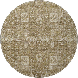 HomeRoots 8' Brown And Ivory Floral Round Rug - Washable, UV Protected, Stain-Resistant, Durable Design 653359