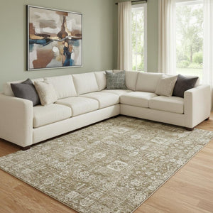 HomeRoots 8' X 10' Floral Area Rug in Brown and Ivory - Washable, UV-Protected, Ideal for High-Traffic Spaces 653360