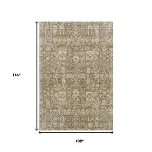 HomeRoots 9' X 12' Brown & Ivory Floral Washable Area Rug - Durable, UV-Protected, Stylish for Homes with Kids & Pets 653361