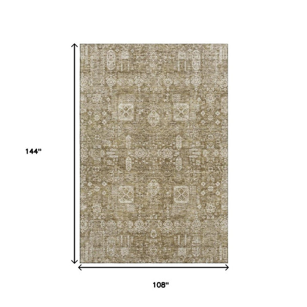 HomeRoots 9' X 12' Brown & Ivory Floral Washable Area Rug - Durable, UV-Protected, Stylish for Homes with Kids & Pets 653361