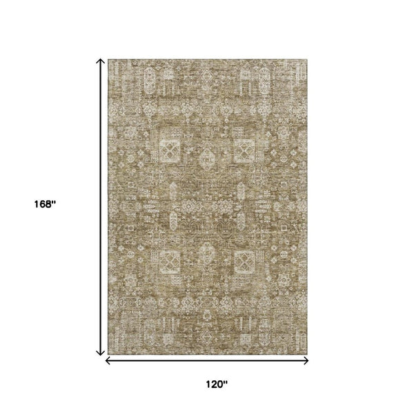 HomeRoots 10' X 14' Brown and Ivory Floral Area Rug – Washable, Stain-Resistant, UV Protected for Busy Homes 653362