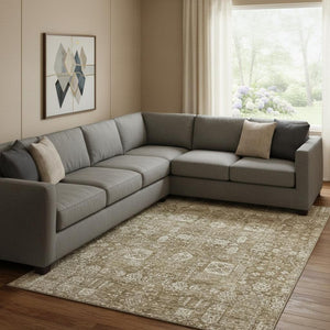 HomeRoots 10' X 14' Brown and Ivory Floral Area Rug – Washable, Stain-Resistant, UV Protected for Busy Homes 653362
