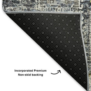 HomeRoots 8' Charcoal Ivory Gold Floral Round Rug - Washable, UV Protected, Stain-Resistant, Stylish Accent 653365