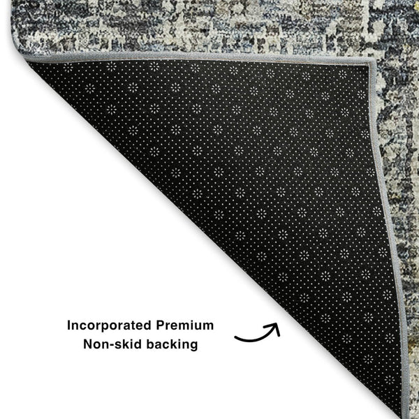 HomeRoots 8' Charcoal Ivory Gold Floral Round Rug - Washable, UV Protected, Stain-Resistant, Stylish Accent 653365