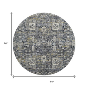HomeRoots 8' Charcoal Ivory Gold Floral Round Rug - Washable, UV Protected, Stain-Resistant, Stylish Accent 653365