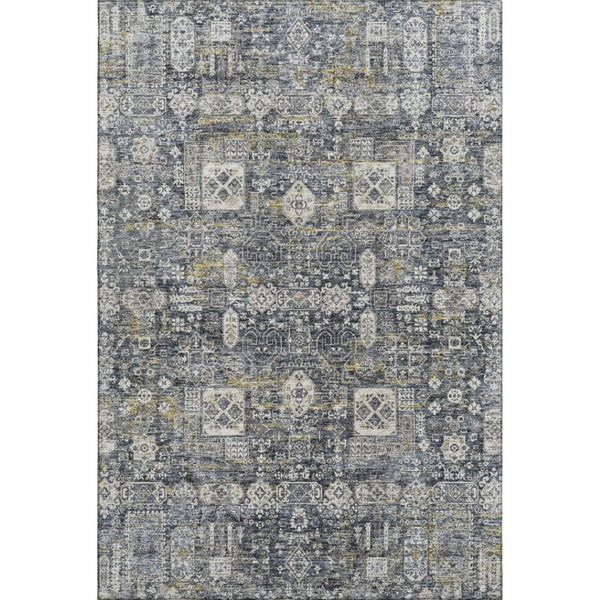 HomeRoots 8' X 10' Charcoal Ivory Gold Floral Area Rug - Durable, Washable & UV Resistant for Every Home Style 653366