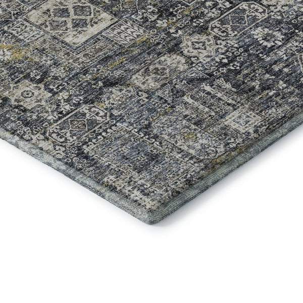 HomeRoots 8' X 10' Charcoal Ivory Gold Floral Area Rug - Durable, Washable & UV Resistant for Every Home Style 653366