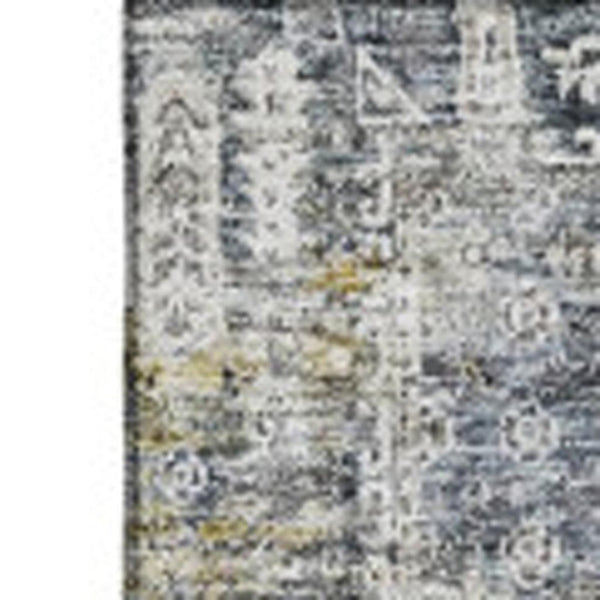HomeRoots 8' X 10' Charcoal Ivory Gold Floral Area Rug - Durable, Washable & UV Resistant for Every Home Style 653366