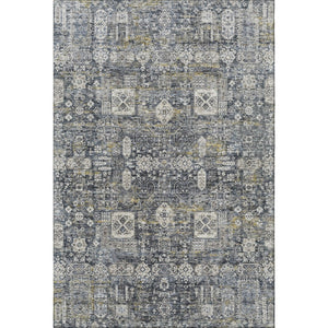 HomeRoots 8' X 10' Charcoal Ivory Gold Floral Area Rug - Durable, Washable & UV Resistant for Every Home Style 653366