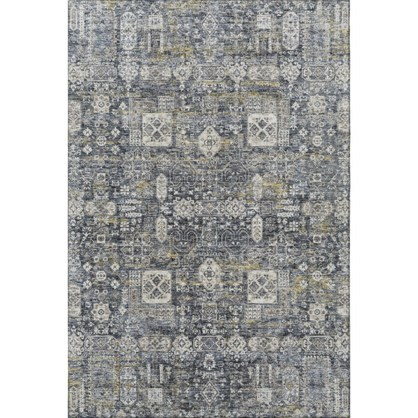 HomeRoots 8' X 10' Charcoal Ivory Gold Floral Area Rug - Durable, Washable & UV Resistant for Every Home Style 653366