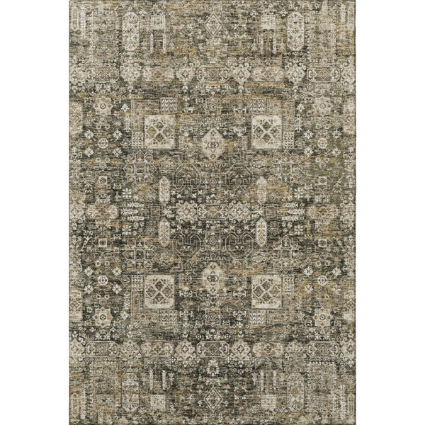 HomeRoots 5' X 8' Floral Area Rug in Coffee, Ivory, and Gold - Washable, UV-Protected, Perfect for Families! 653370