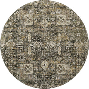 HomeRoots 8' Coffee Ivory and Gold Floral Round Rug - Washable, UV Protected, Ideal for High-Traffic Areas 653371
