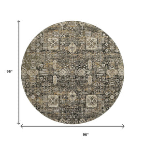 HomeRoots 8' Coffee Ivory and Gold Floral Round Rug - Washable, UV Protected, Ideal for High-Traffic Areas 653371