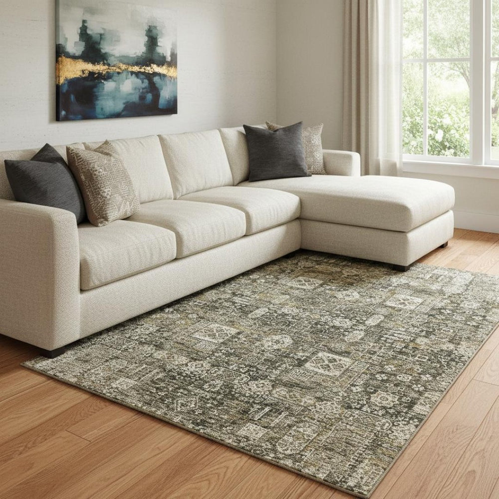 HomeRoots 8' X 10' Elegant Coffee Ivory & Gold Floral Washable Area Rug with UV Protection for Homes 653372