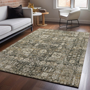 HomeRoots 9' X 12' Coffee Ivory Gold Floral Area Rug - Washable, UV Protected, Stain Resistant for Homes 653373