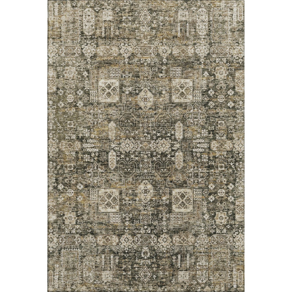 HomeRoots 9' X 12' Coffee Ivory Gold Floral Area Rug - Washable, UV Protected, Stain Resistant for Homes 653373
