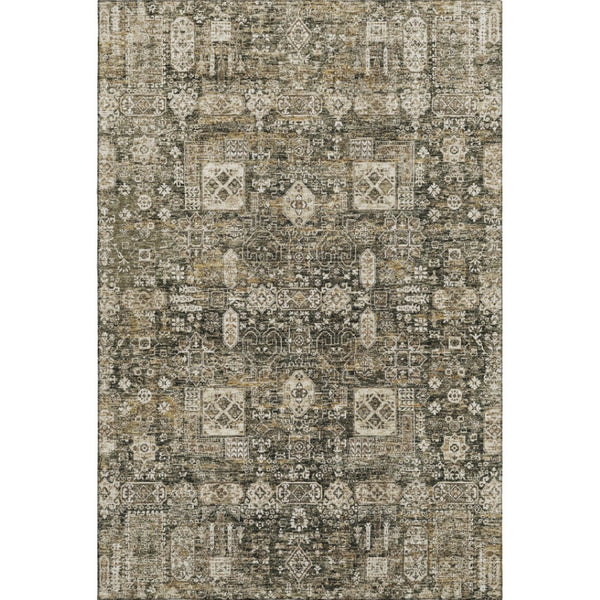 HomeRoots 9' X 12' Coffee Ivory Gold Floral Area Rug - Washable, UV Protected, Stain Resistant for Homes 653373