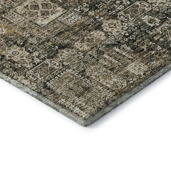 HomeRoots 9' X 12' Coffee Ivory Gold Floral Area Rug - Washable, UV Protected, Stain Resistant for Homes 653373