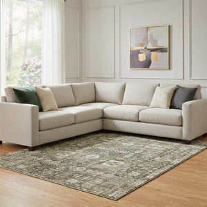 HomeRoots 9' X 12' Coffee Ivory Gold Floral Area Rug - Washable, UV Protected, Stain Resistant for Homes 653373