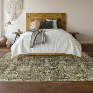 HomeRoots 9' X 12' Coffee Ivory Gold Floral Area Rug - Washable, UV Protected, Stain Resistant for Homes 653373