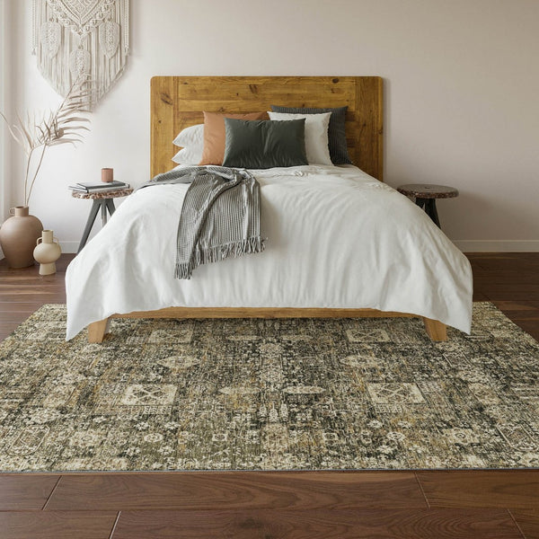 HomeRoots 9' X 12' Coffee Ivory Gold Floral Area Rug - Washable, UV Protected, Stain Resistant for Homes 653373