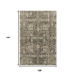 HomeRoots 9' X 12' Coffee Ivory Gold Floral Area Rug - Washable, UV Protected, Stain Resistant for Homes 653373