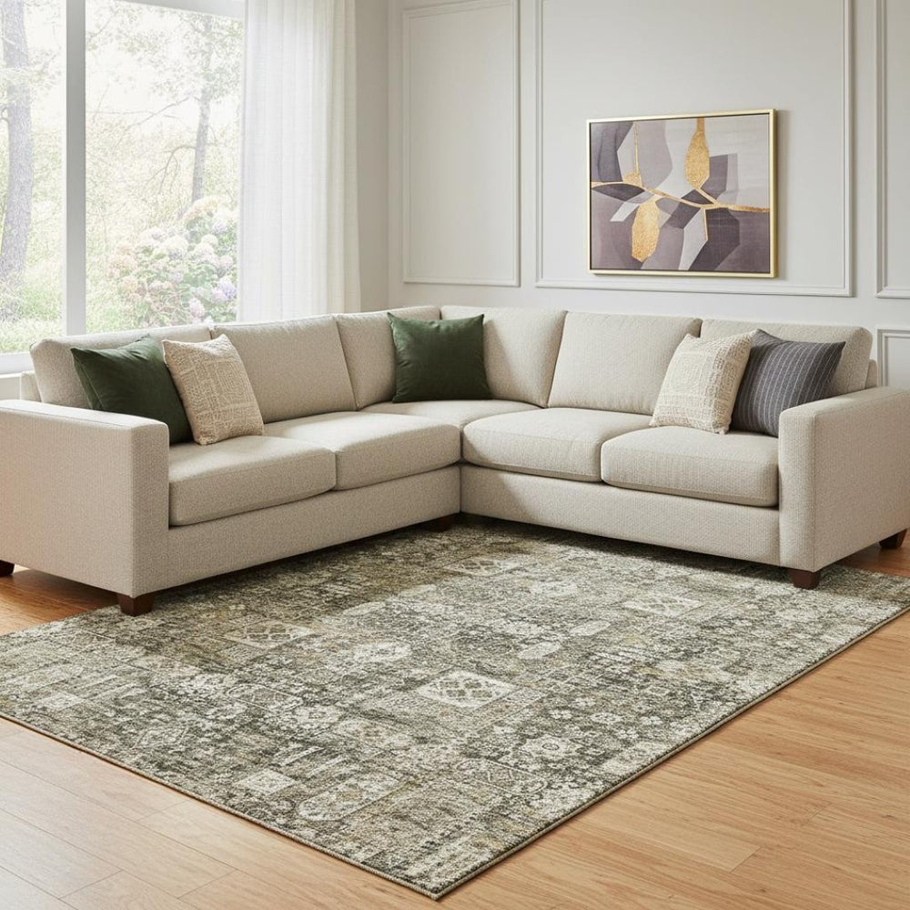 HomeRoots 10' X 14' Elegant Coffee Ivory Gold Floral Washable Area Rug with UV Protection for High Traffic Areas 653374