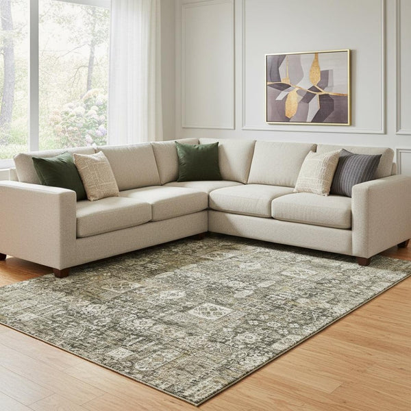 HomeRoots 10' X 14' Elegant Coffee Ivory Gold Floral Washable Area Rug with UV Protection for High Traffic Areas 653374