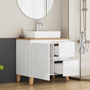 English Elm 31.5-inch Bathroom Vanity Solid Wood Top Ceramic Basin Soft Close Glossy White W3151S00070
