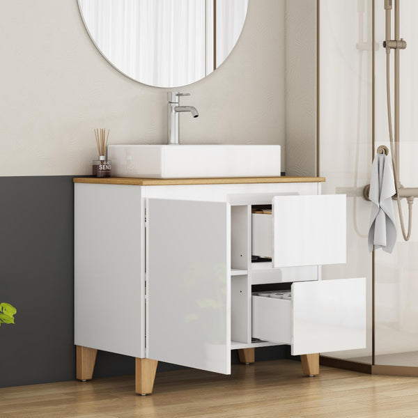 English Elm 31.5-inch Bathroom Vanity Solid Wood Top Ceramic Basin Soft Close Glossy White W3151S00070