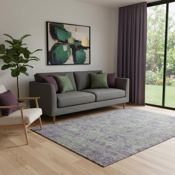 HomeRoots 5' X 8' Fern Green & Purple Floral Area Rug - Stain Resistant, UV Protected, Perfect for All Spaces 653376