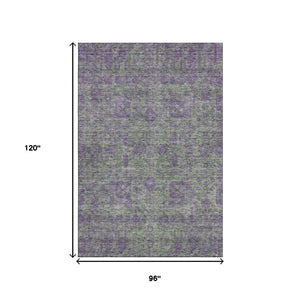 HomeRoots 8' X 10' Floral Area Rug in Fern Green & Purple - Washable, UV Protected, Perfect for Family Spaces! 653378