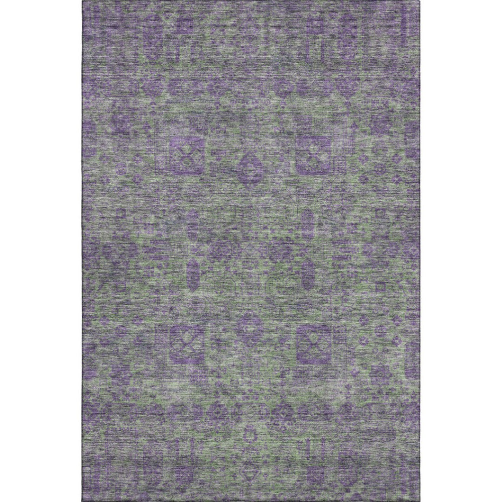 HomeRoots 9' X 12' Floral Area Rug in Fern Green & Purple - Washable, UV-Protected, Stain-Resistant Design! 653379