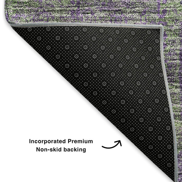 HomeRoots 9' X 12' Floral Area Rug in Fern Green & Purple - Washable, UV-Protected, Stain-Resistant Design! 653379