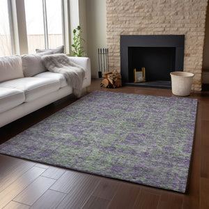 HomeRoots 9' X 12' Floral Area Rug in Fern Green & Purple - Washable, UV-Protected, Stain-Resistant Design! 653379