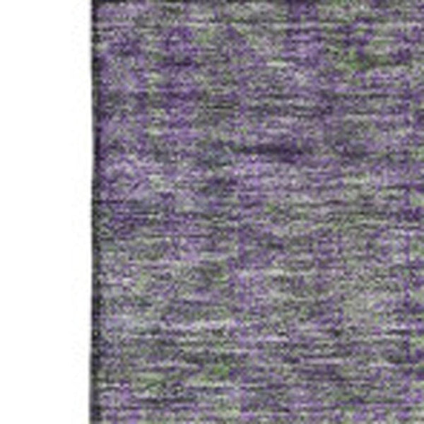 HomeRoots 9' X 12' Floral Area Rug in Fern Green & Purple - Washable, UV-Protected, Stain-Resistant Design! 653379