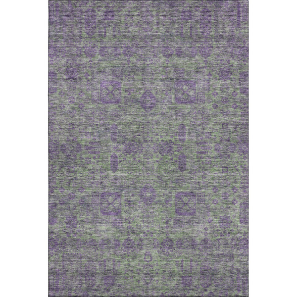 HomeRoots 10' X 14' Floral Area Rug in Fern Green & Purple - Washable, UV-Protected, Stain Resistant Design! 653380