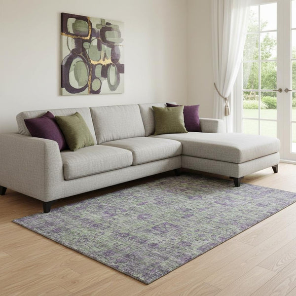 HomeRoots 10' X 14' Floral Area Rug in Fern Green & Purple - Washable, UV-Protected, Stain Resistant Design! 653380